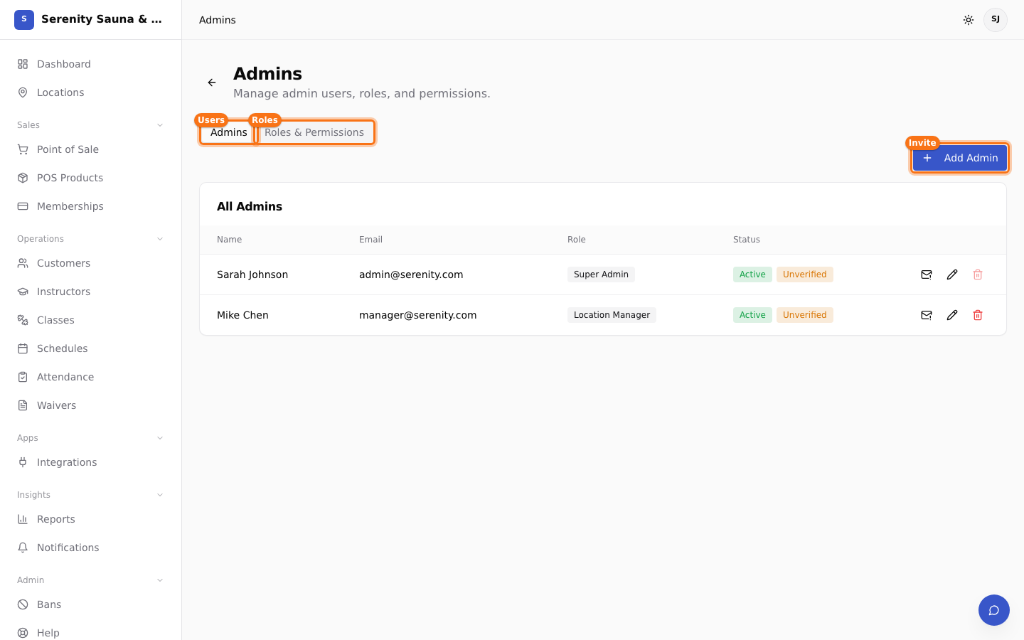 Staff accounts and app access status