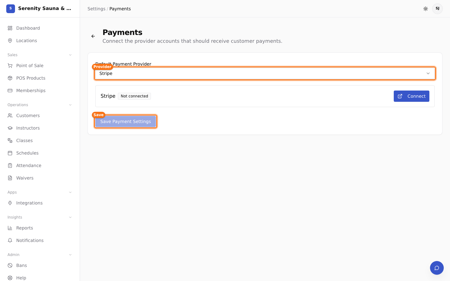 Payment provider selection and save action